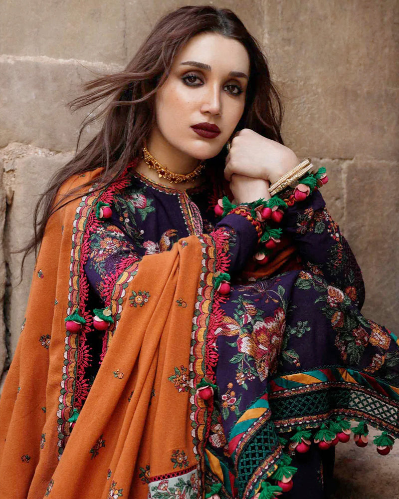 Dhanak 3PC Embroidered Shirt with Embroidered Dhanak Shawl -1304