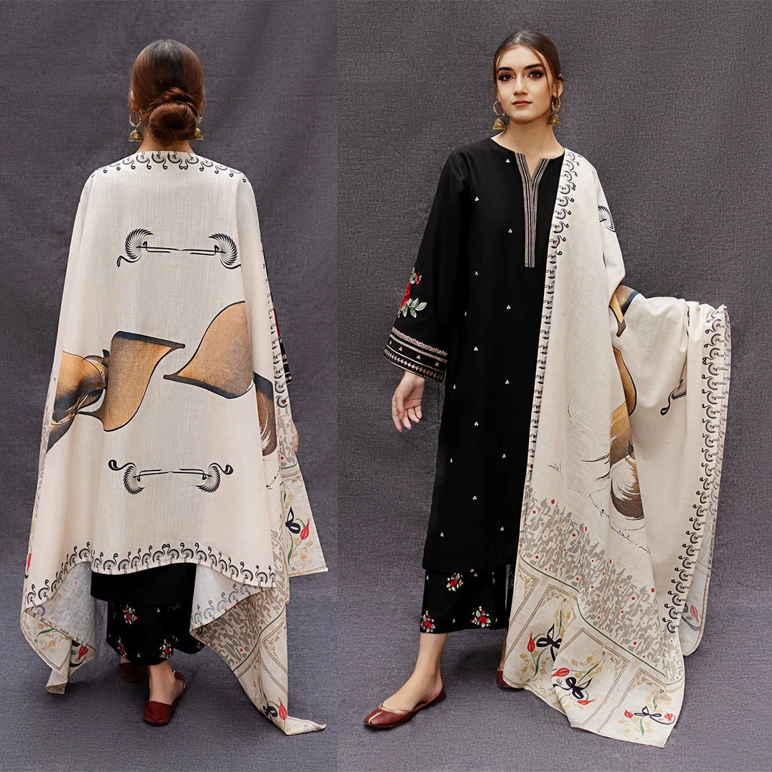 DHANAK 3PC EMBROIDERED SHIRT WITH DIGITAL PRINTED WOOL SHAWL-167