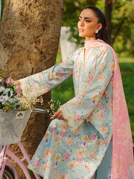 3PC-Printed Lawn Shirt With Voile Printed Dupatta-1548