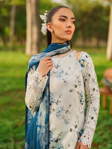 3PC-Printed Lawn Shirt With Voile Printed Dupatta-1546