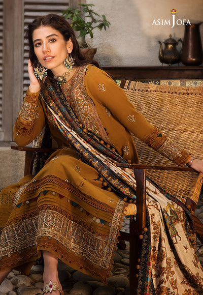 Dhanak-3PC Embroidered Shirt with Digital Printed Wool Shawl - 3572