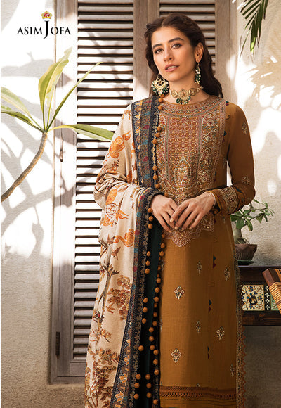 Dhanak-3PC Embroidered Shirt with Digital Printed Wool Shawl - 3572