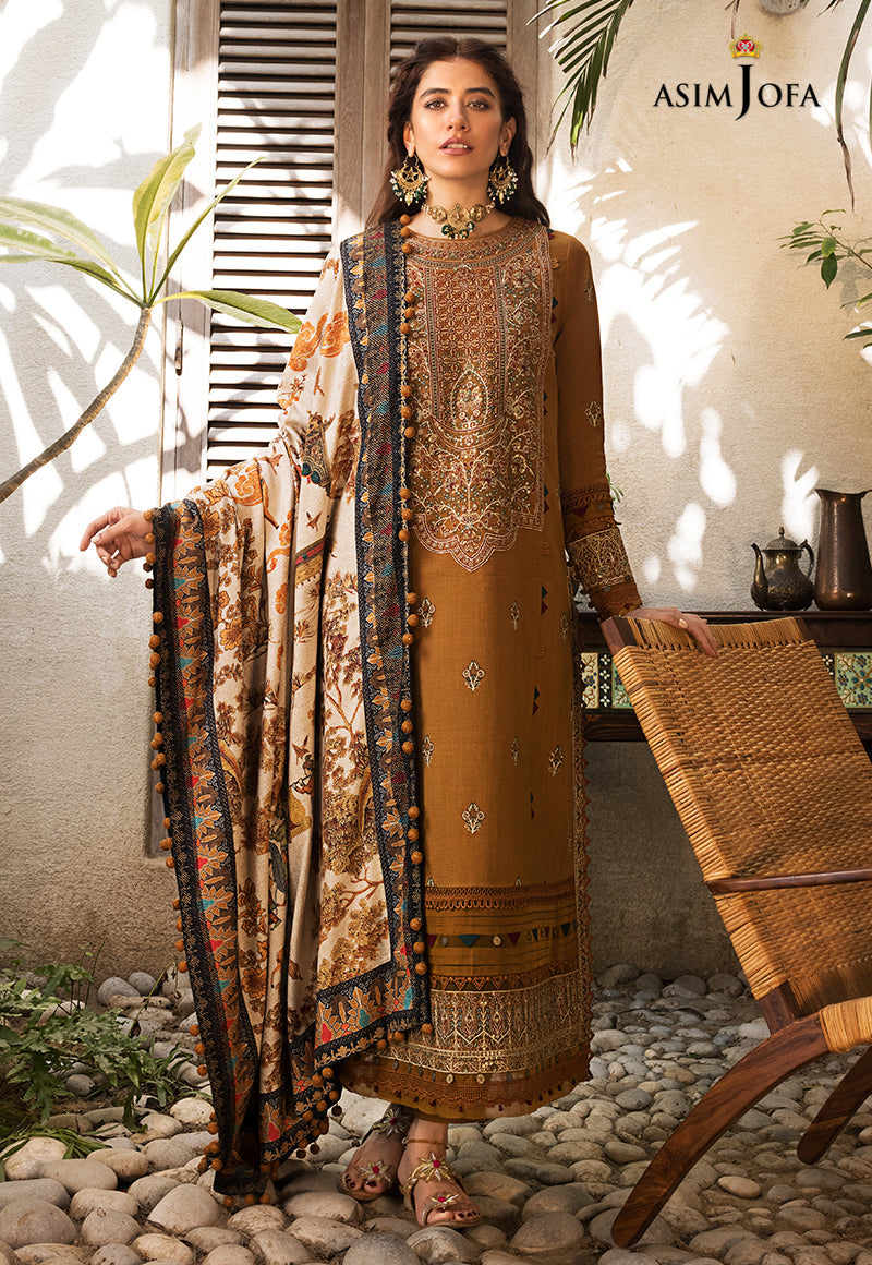 Dhanak-3PC Embroidered Shirt with Digital Printed Wool Shawl - 3572