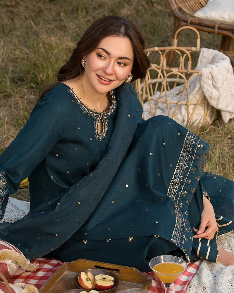 Dhanak-3PC Embroidered Shirt With Dhanak Sequins Embroidered Dupatta-3287