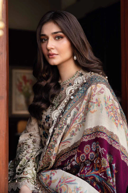 Dhanak-3PC Embroidered Shirt with Digital Printed Wool Shawl - 3391