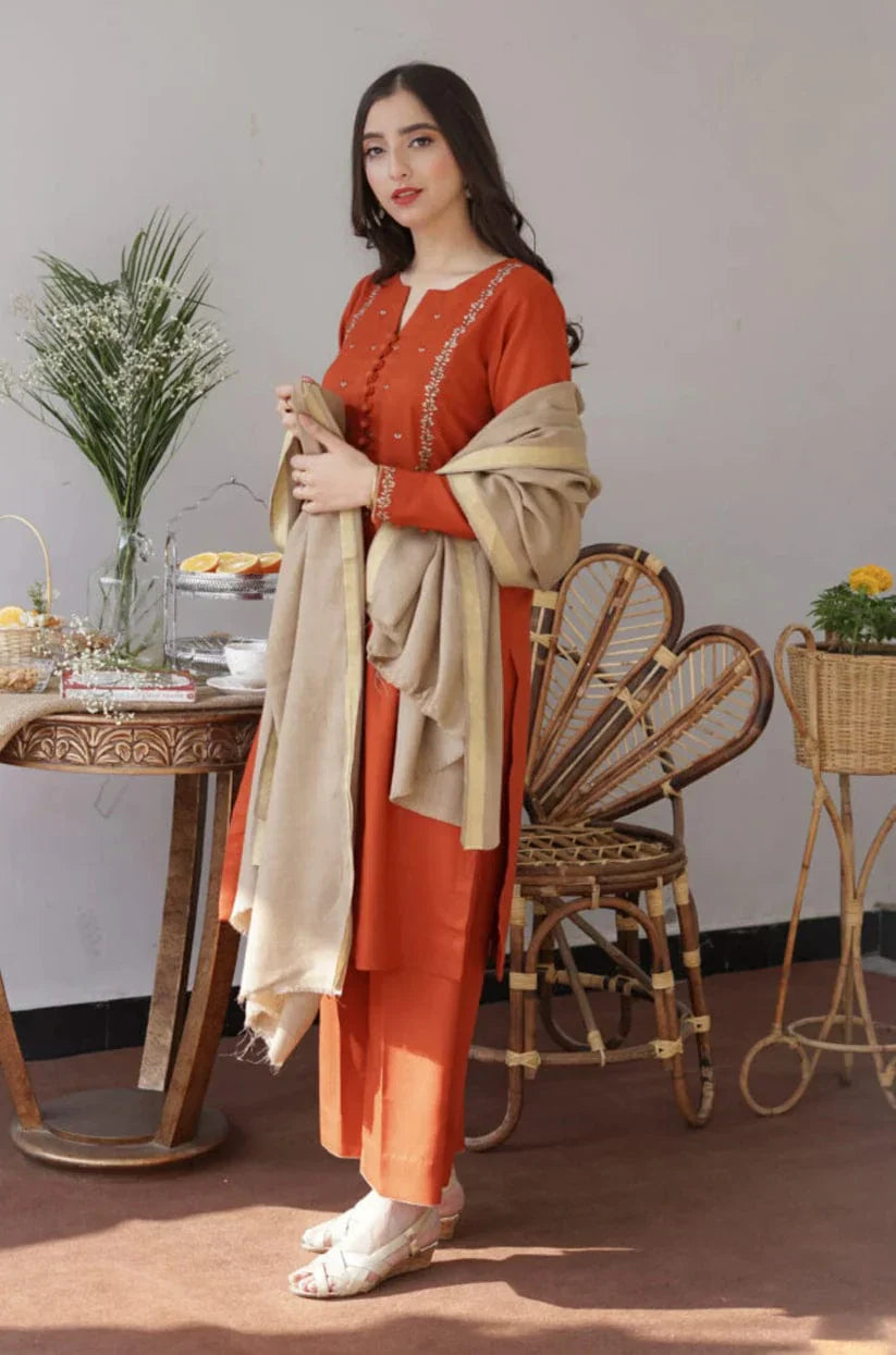 AISLING Dhanak 3PC Embroidered With Wool Shawl-1291