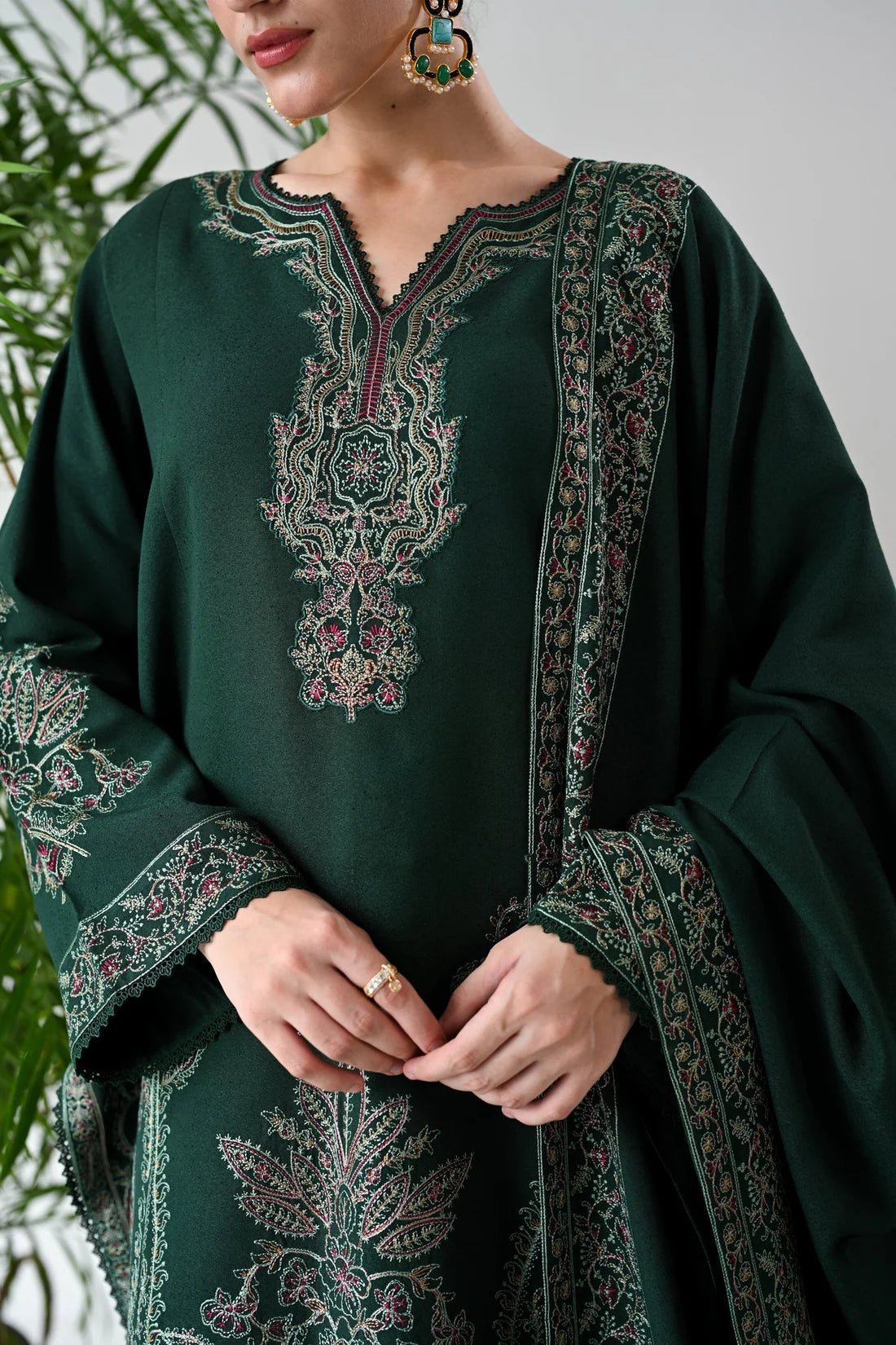 Dhanak 3PC Embroidered Shirt with Dhanak Embroidered Dupatta-3523
