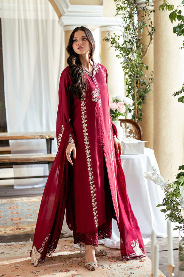 Dhanak 3PC Embroidered Shirt with Dhanak Embroidered Dupatta-3431