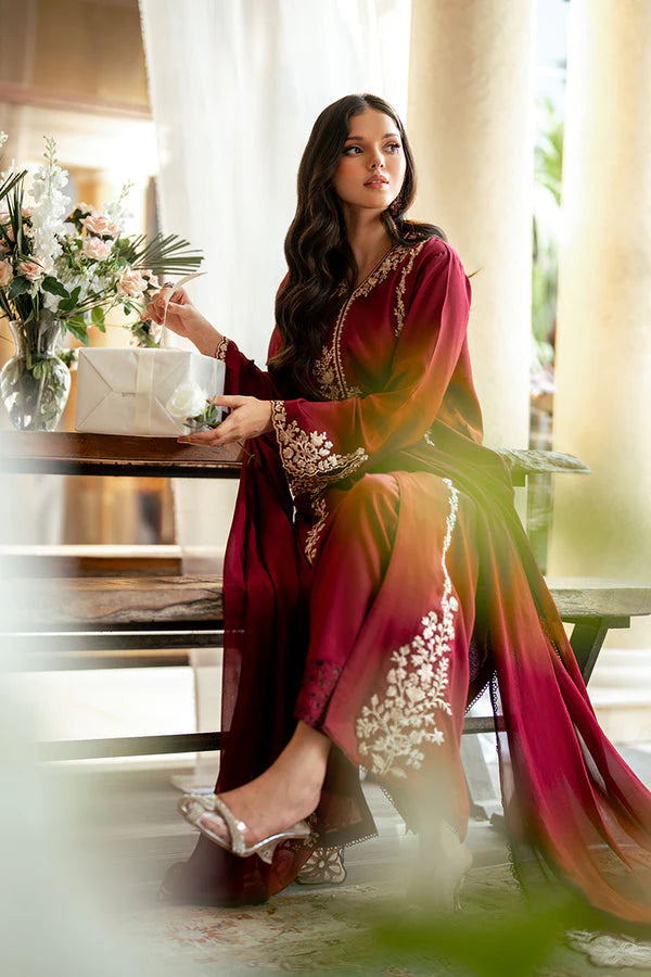 Dhanak 3PC Embroidered Shirt with Dhanak Embroidered Dupatta-3431