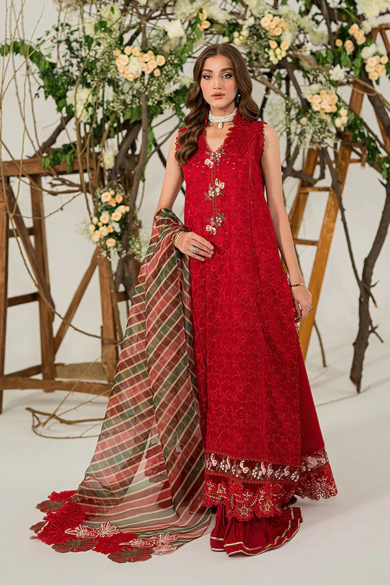 MUSHQ 3PC Chikankari Embroidered With Digital Printed Organza Dupatta-111
