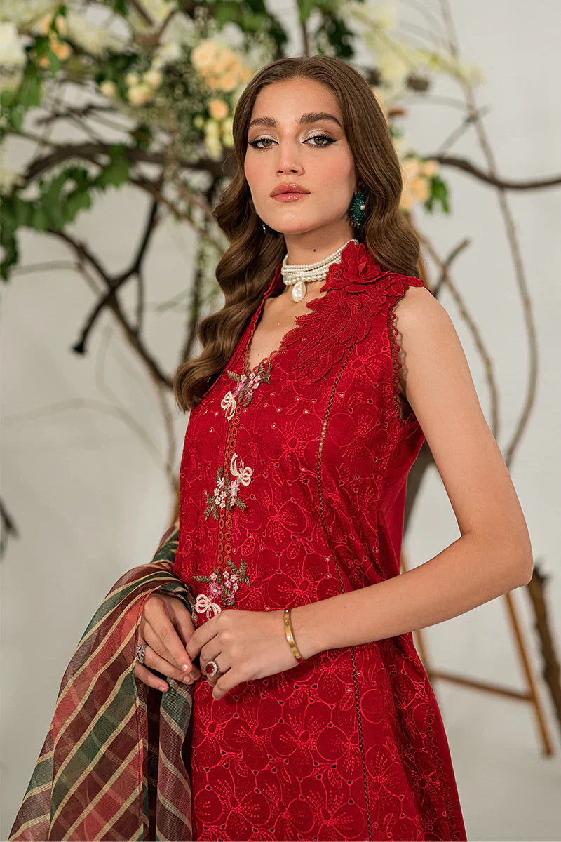 MUSHQ 3PC Chikankari Embroidered With Digital Printed Organza Dupatta-111