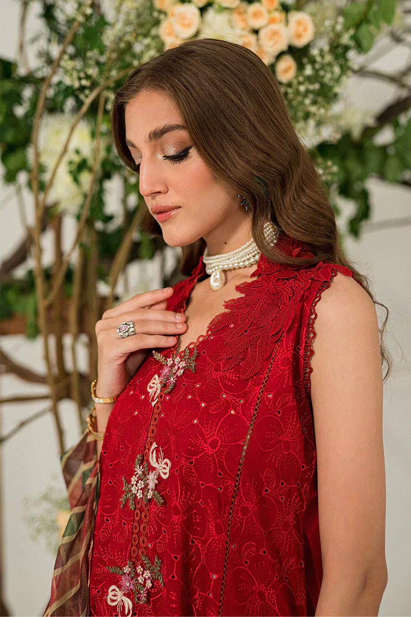 MUSHQ 3PC Chikankari Embroidered With Digital Printed Organza Dupatta-111