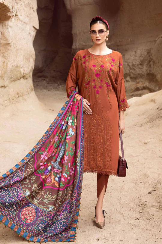 Dhanak-3PC Embroidered Shirt with Digital Printed Wool Shawl - 3462