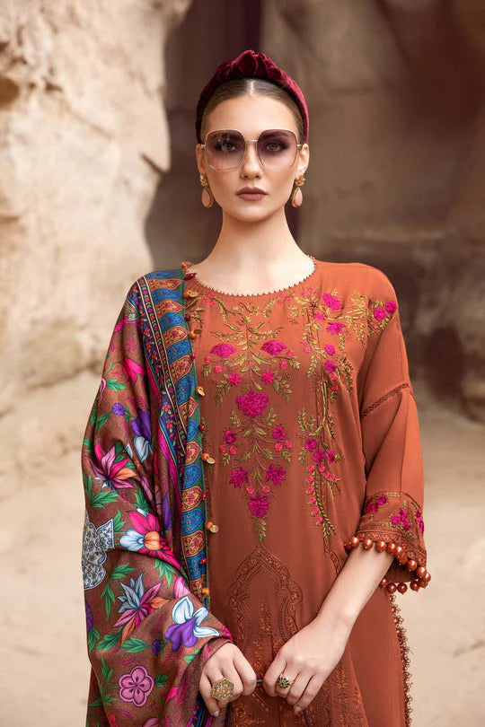Dhanak-3PC Embroidered Shirt with Digital Printed Wool Shawl - 3462