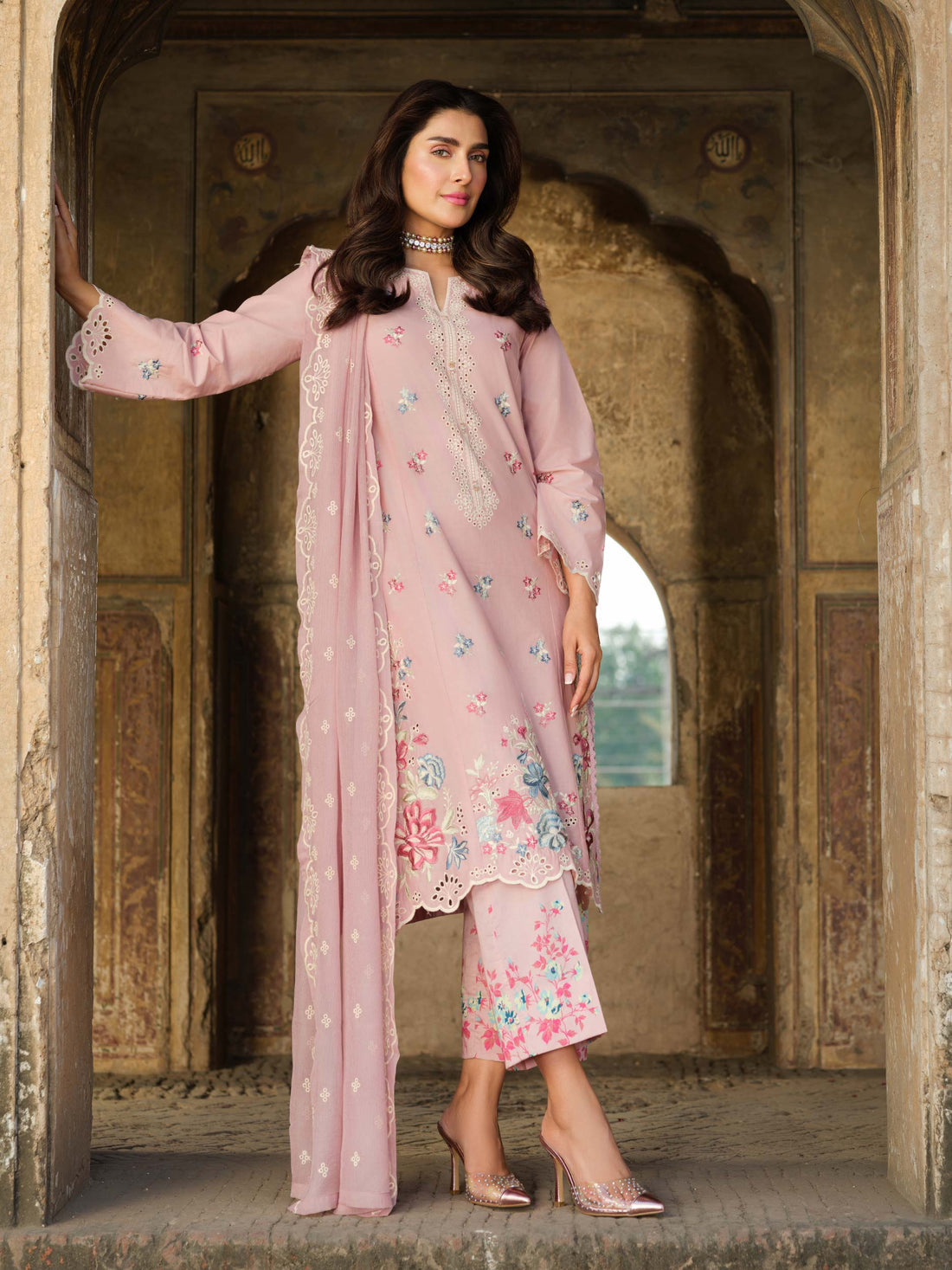 Dhanak-3PC Embroidered Shirt with Chiffon Embroidered Dupatta-3323