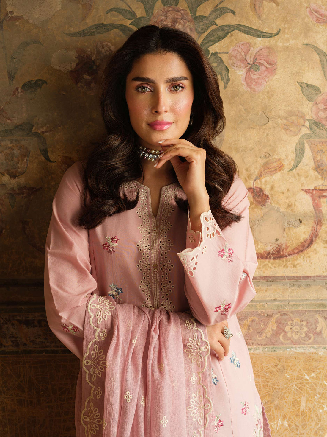 Dhanak-3PC Embroidered Shirt with Chiffon Embroidered Dupatta-3323