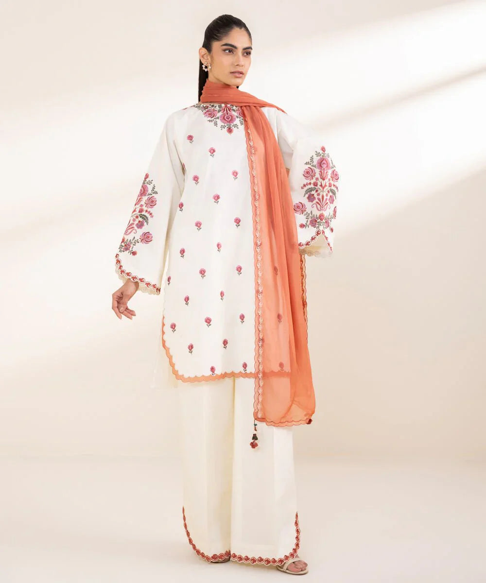 Lawn-3PC Embroidered Shirt with Chiffon Dupatta- 1297