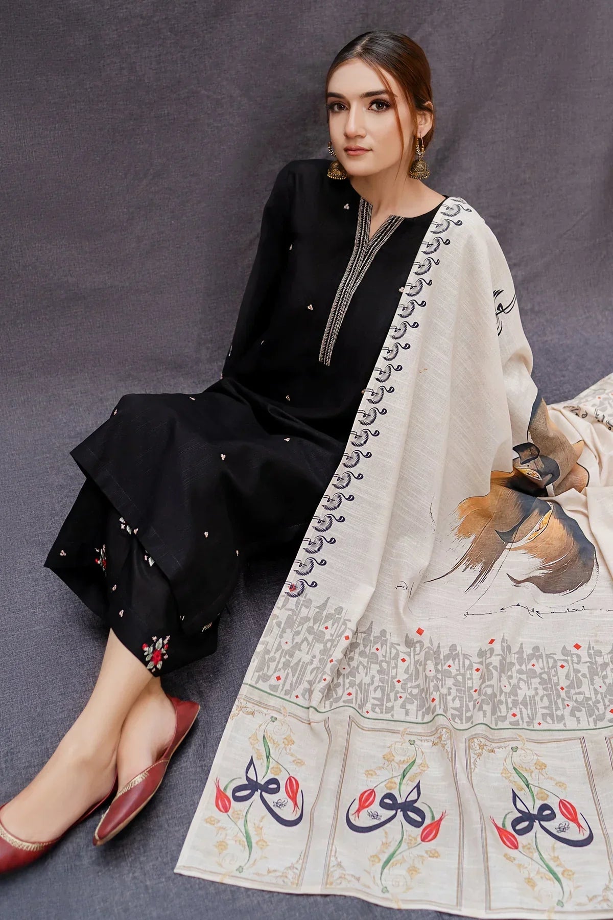DHANAK 3PC EMBROIDERED SHIRT WITH DIGITAL PRINTED WOOL SHAWL-167