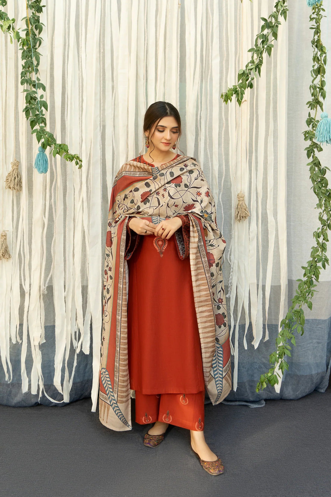 URGE Dhanak 3PC Embroidered With Digital Printed Shawl-657