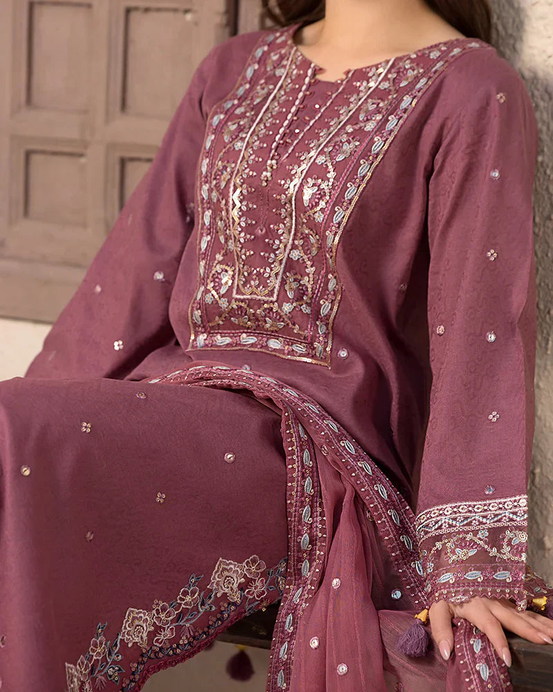 Dhanak-3PC Embroidered Shirt with Chiffon Embroidered Dupatta-3286