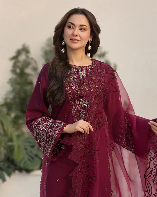 Dhanak-3PC Embroidered Shirt with Organza Embroidered Dupatta- 3285