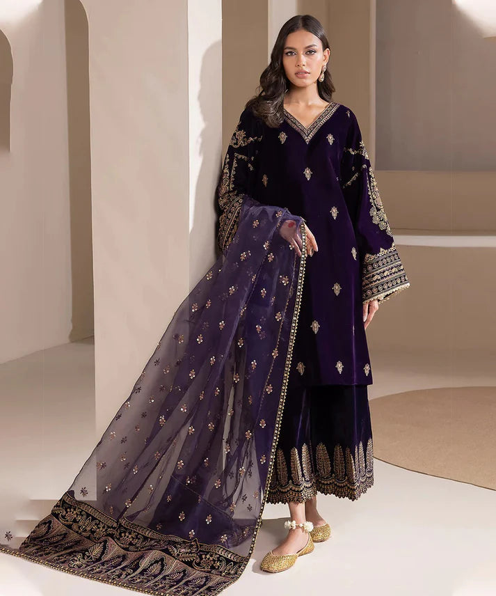 Velvet-3pc Embroidered with Organza Embroidered Dupatta-953
