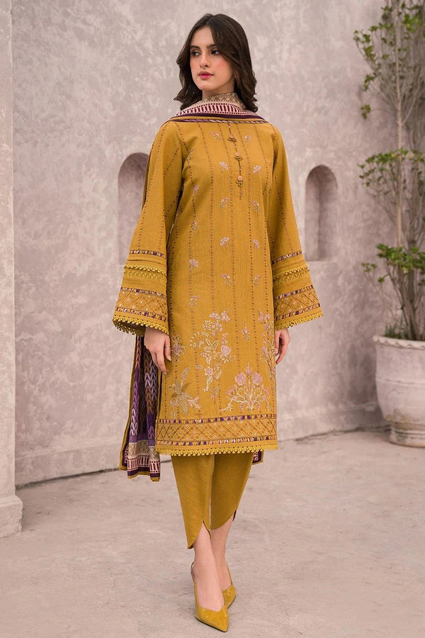 JAZMIN DHANAK 3PC EMBROIDERED WITH DIGITAL PRINTED WOOL SHAWL-665
