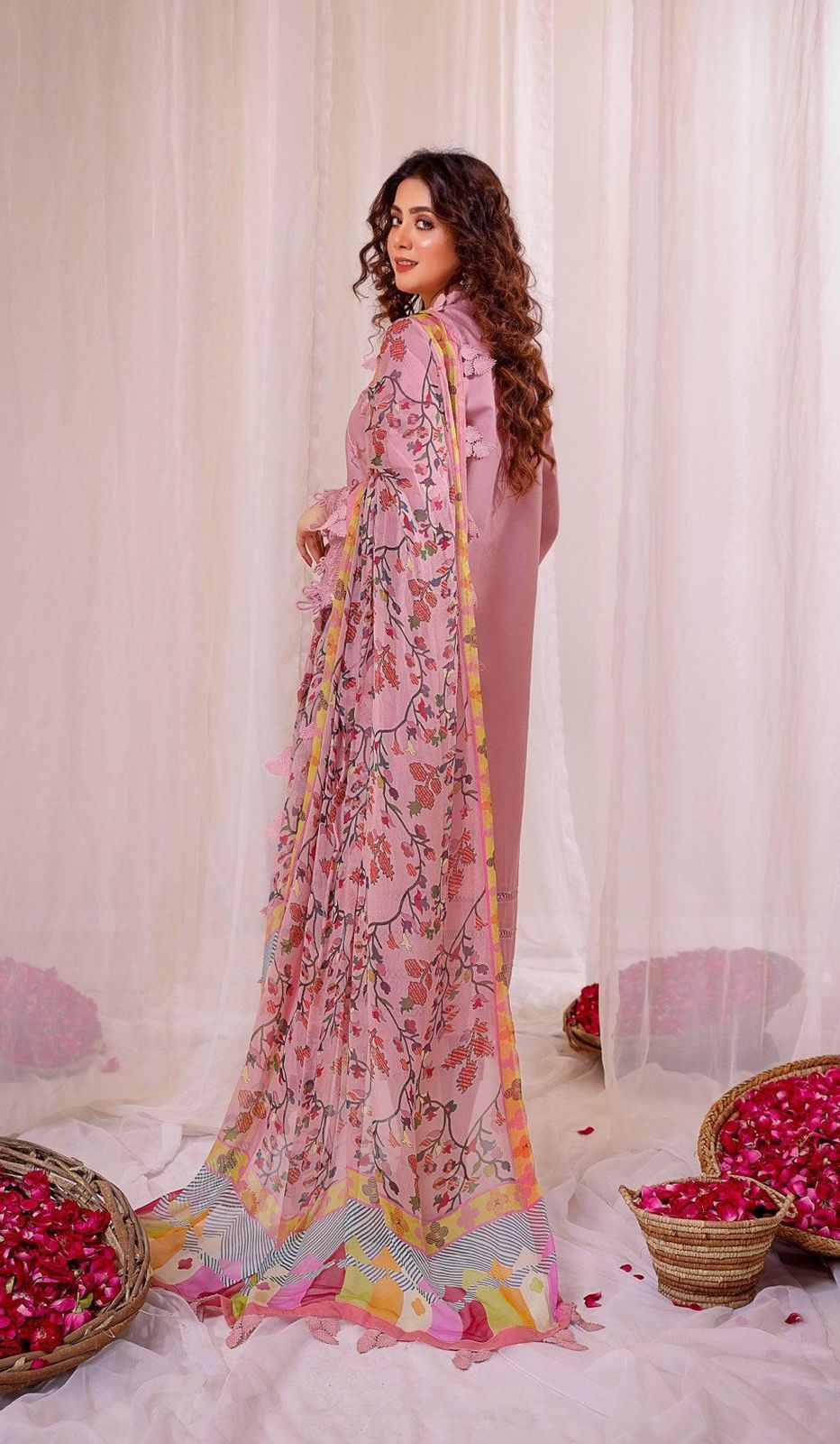 IDEAS CREATIVE Dhanak 3PC Embroidered With Digital Printed Shawl-664