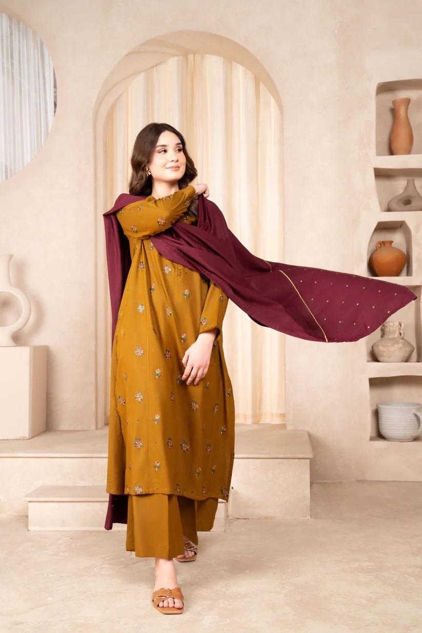 ZARA SHAHJAHAN 3PC Dhanak Embroidered Shirt With Embroidered Shawl-298