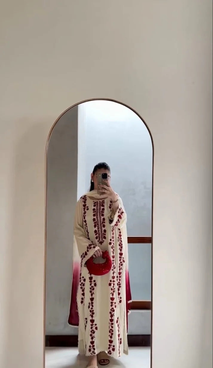 Dhanak-3PC Embroidered Shirt with Chiffon Tie and Dye Dupatta - 3509