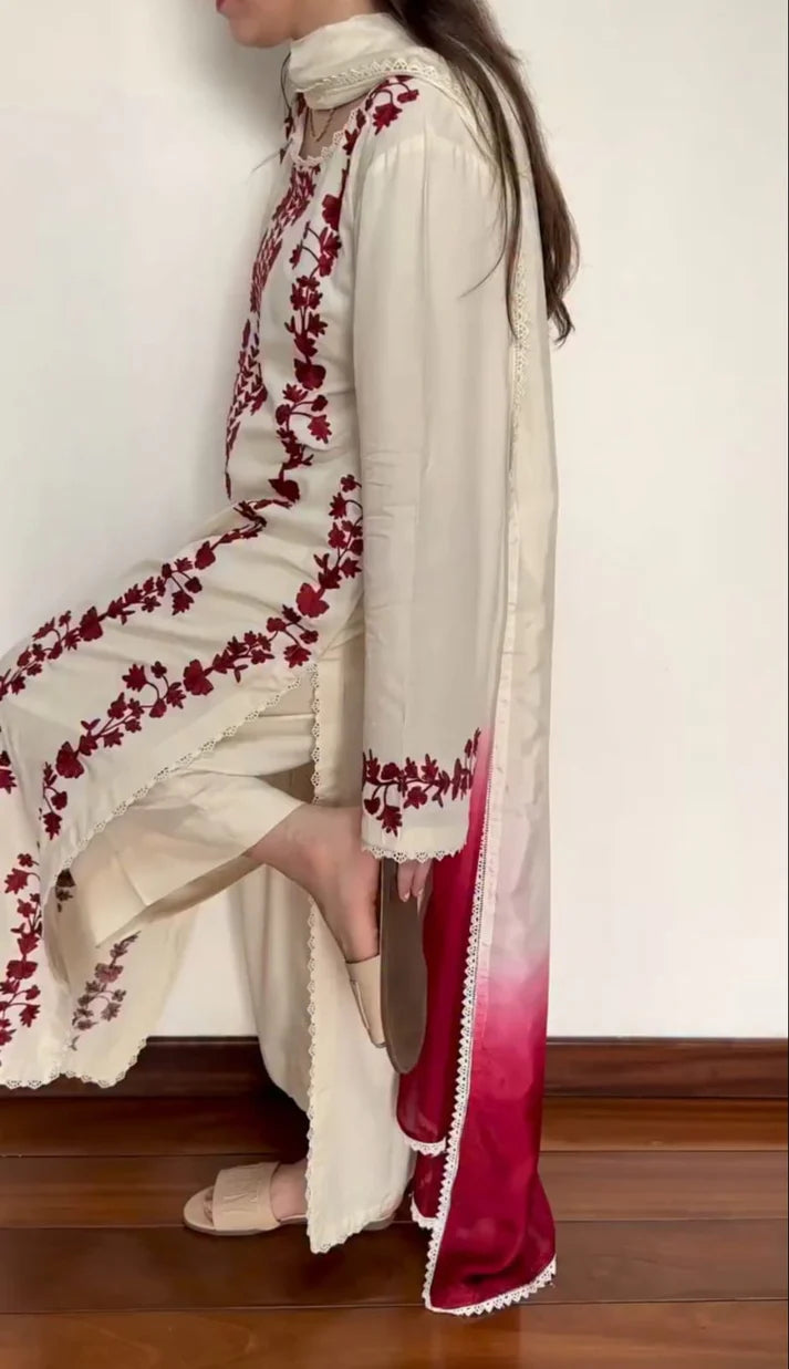 Dhanak-3PC Embroidered Shirt with Chiffon Tie and Dye Dupatta - 3509