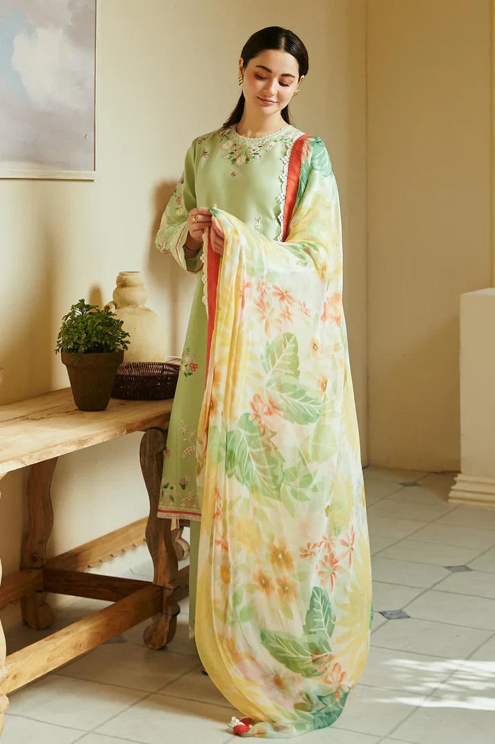 Dhanak-3PC Embroidered Shirt with Digital Printed Wool Shawl - 3238
