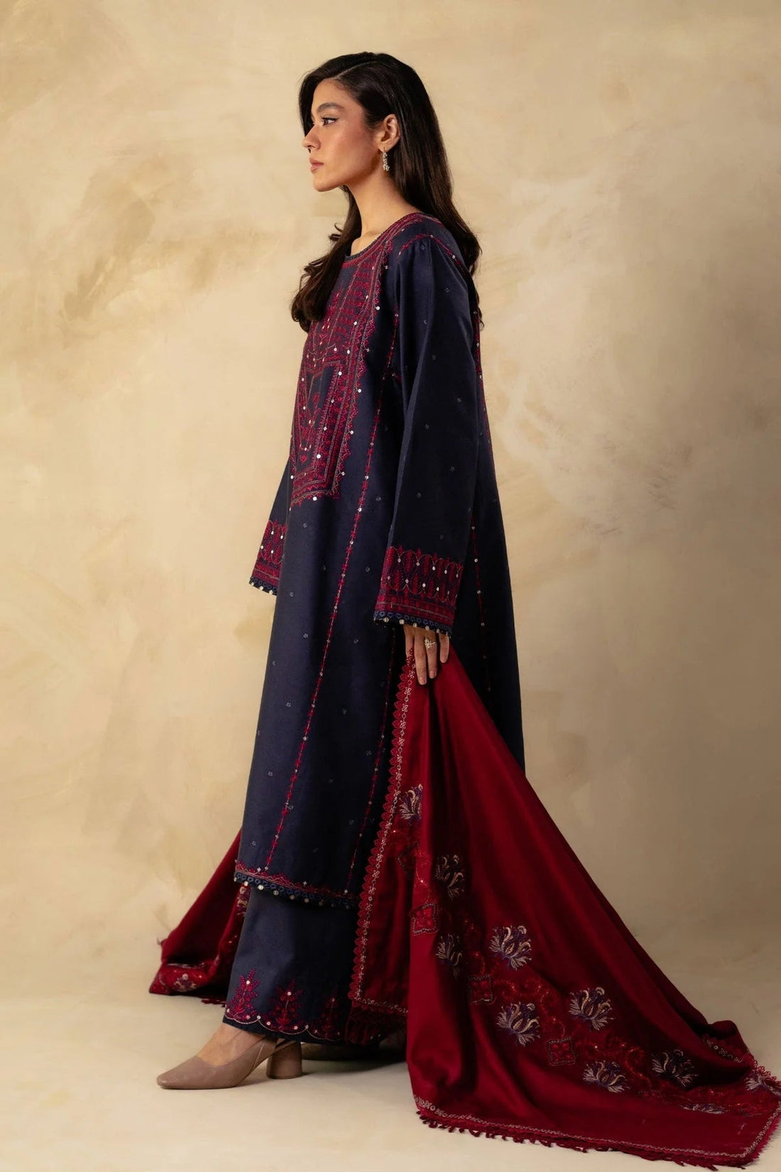 Zara Shahjahan Dhanak 3PC Sequence Embroidered With Dhanak Embroidered Dupatta-655