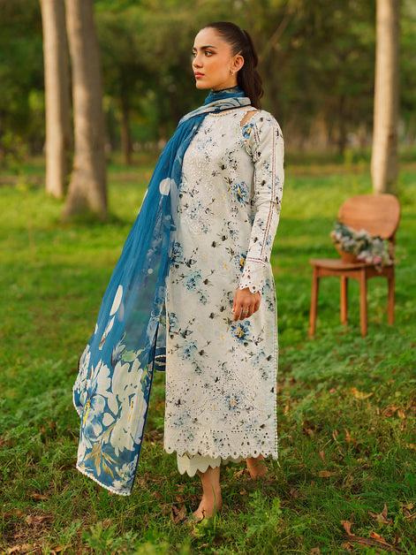 3PC-Printed Lawn Shirt With Voile Printed Dupatta-1546