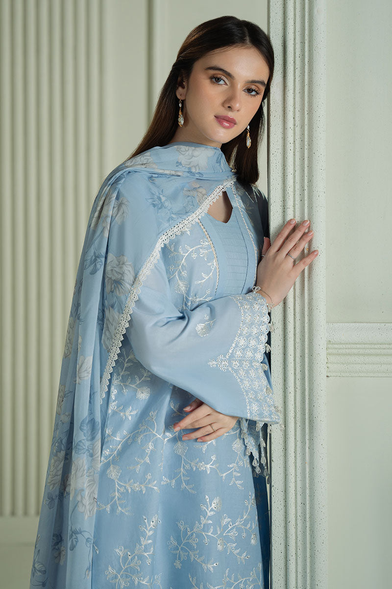 Lawn-3PC Embroidered Shirt with Digital Printed Jacquard Dupatta-1366