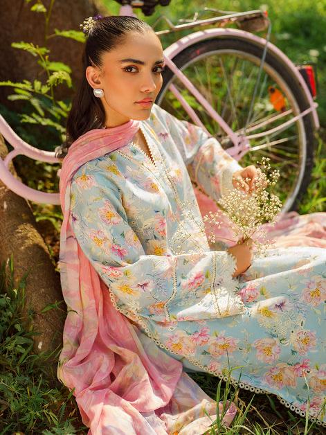 3PC-Printed Lawn Shirt With Voile Printed Dupatta-1548