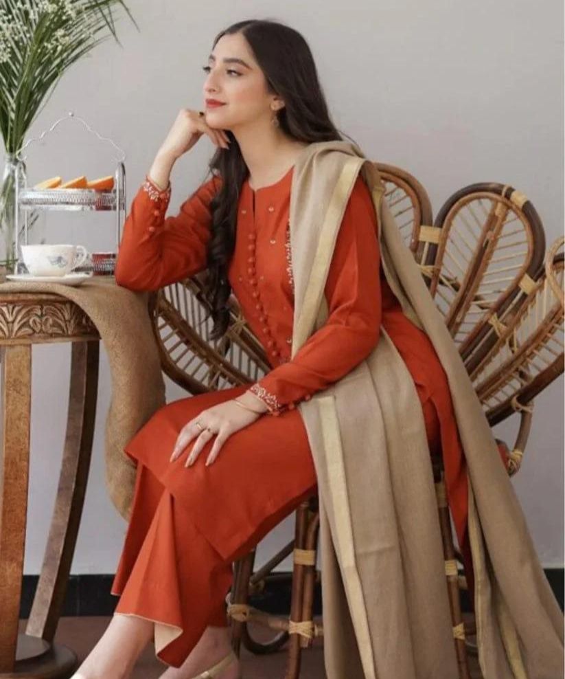 AISLING Dhanak 3PC Embroidered With Wool Shawl-1291
