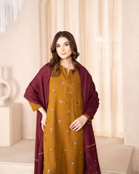 ZARA SHAHJAHAN 3PC Dhanak Embroidered Shirt With Embroidered Shawl-298