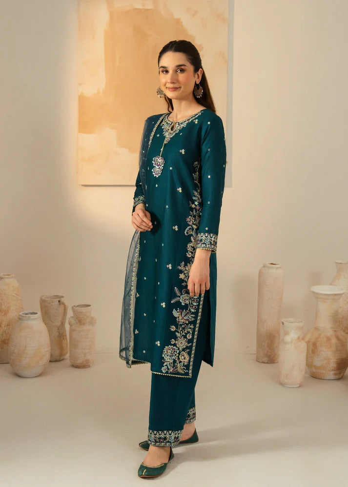Dhanak-3PC Embroidered Shirt with Chiffon Embroidered Dupatta - 3531