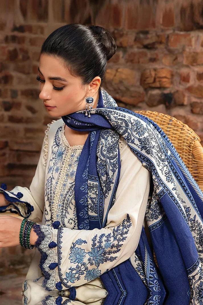 Dhanak-3PC Embroidered Shirt with Digital Printed Wool Shawl - 3428