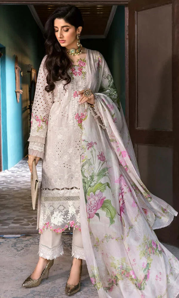 ELAF Lawn-3PC Chikankari Embroidered With Digital Printed Dupatta-1056