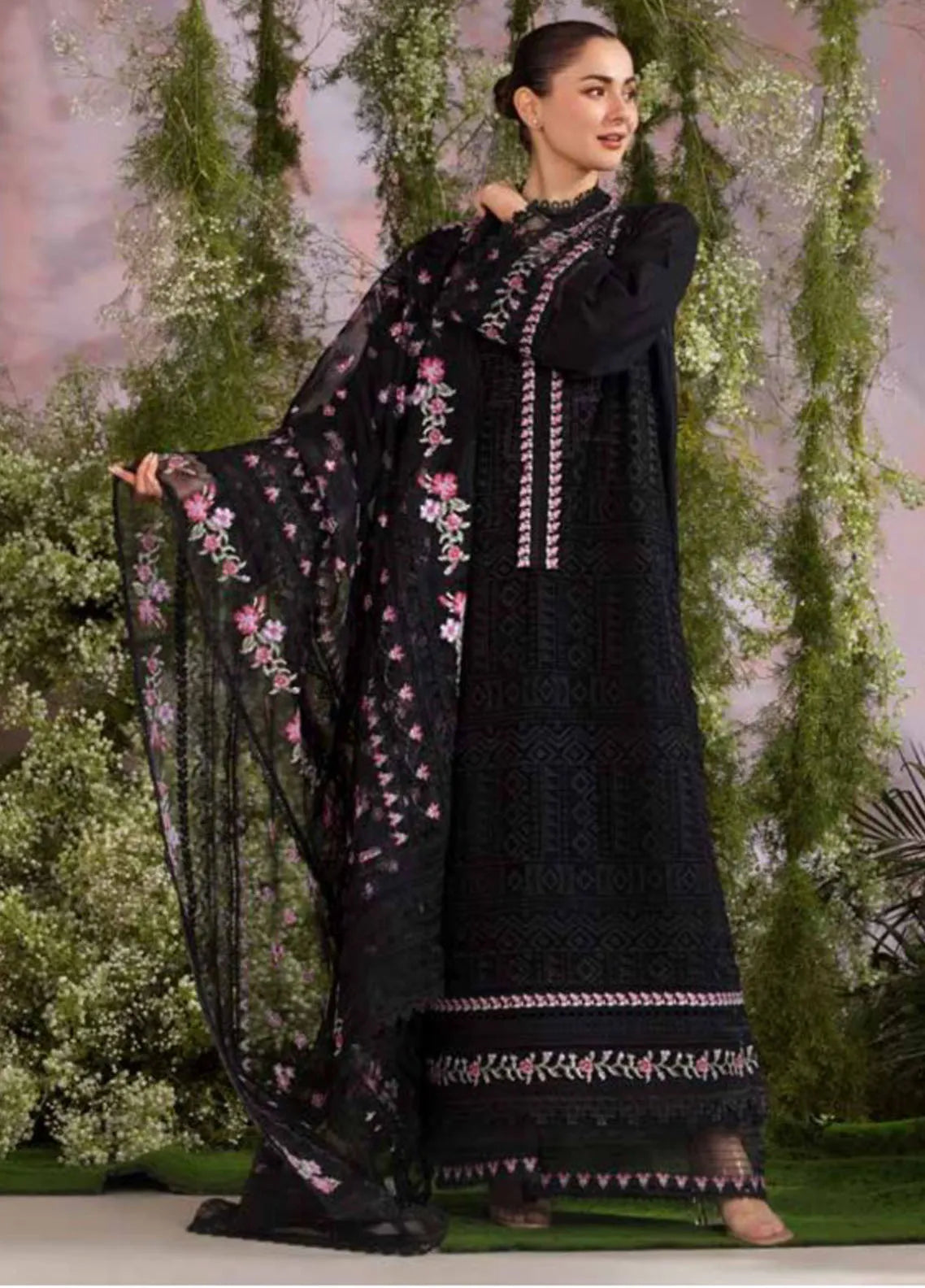 Dhanak -3PC Embroidered Shirt With Organza Embroidered Dupatta-3284